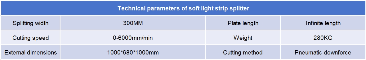 Technical parameters of soft light strip splitter